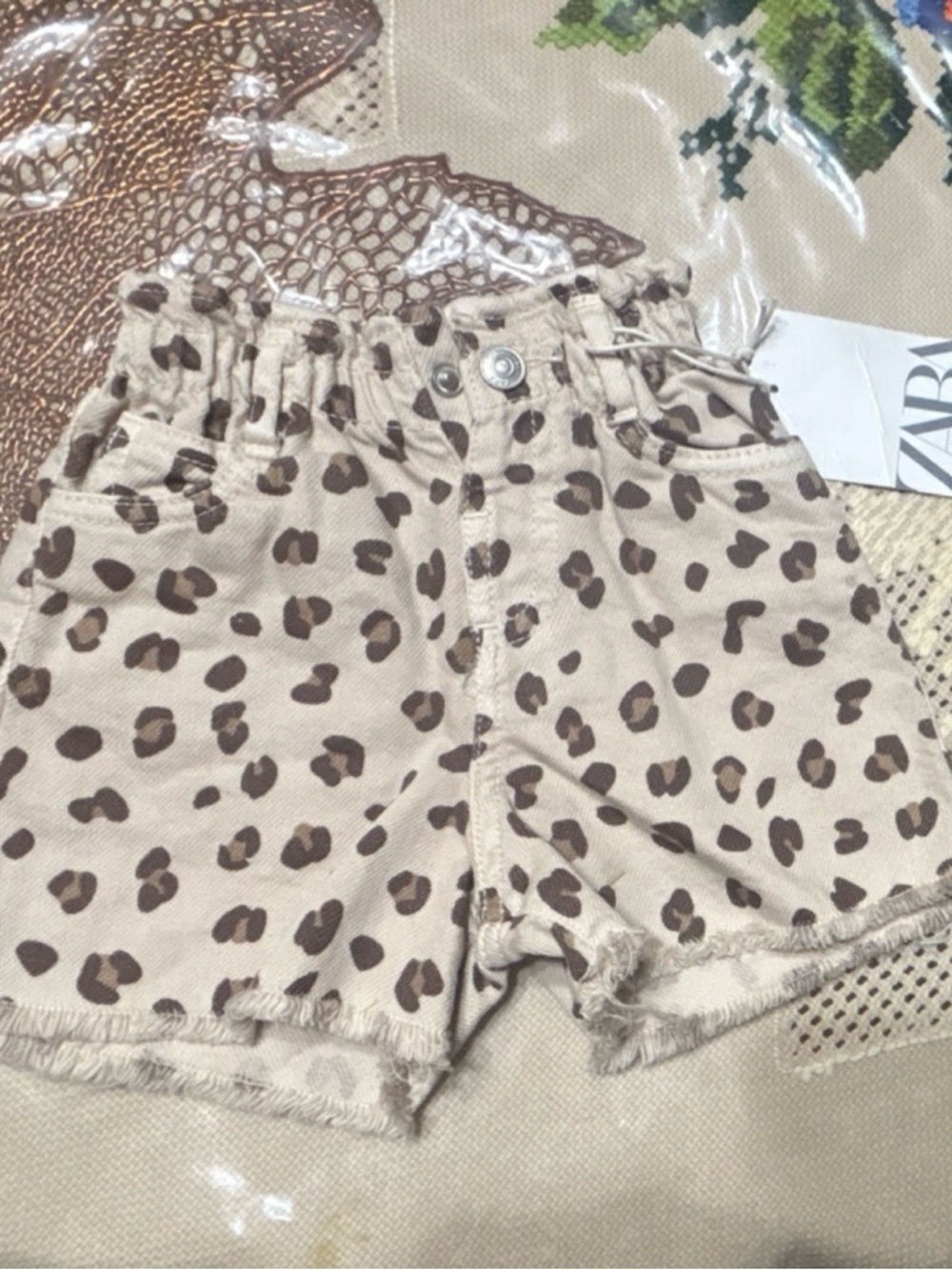 Zara Kids Tan Leopard Print Elastic Waist Shorts